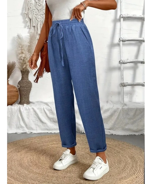 Kadın Yüksek Bel Lastikli Belde Bağcık Detaylı Aerobin Pantolon