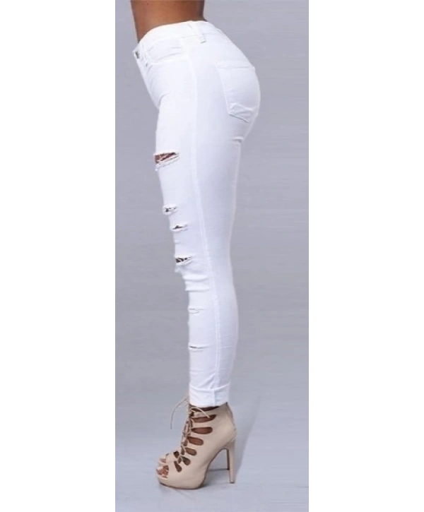 Kadın Yüksek Bel Lazer Yırtık Desenli Kot Pantolon