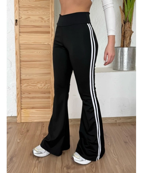 Kadın Yüksek Bel şerit Detaylı Ispanyol Paçalı Dalgıç Pantolon