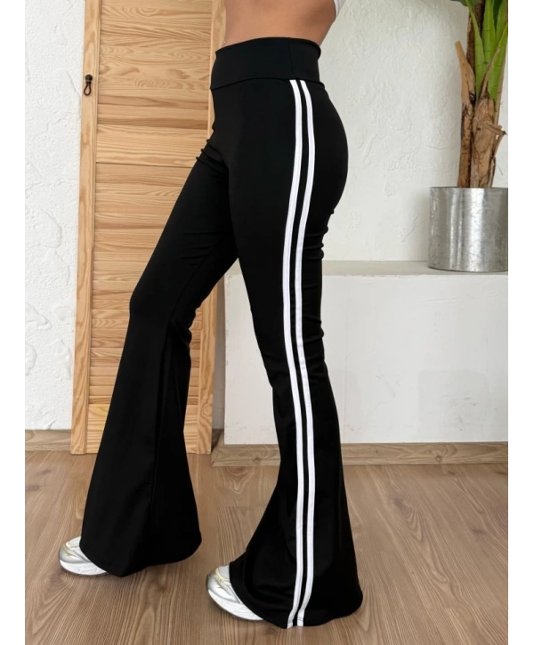 Kadın Yüksek Bel şerit Detaylı Ispanyol Paçalı Dalgıç Pantolon