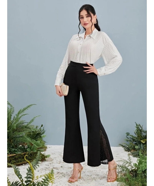 Kadın Yüksek Bel Yanları Tül Detaylı Dalgıç Tayt Pantolon