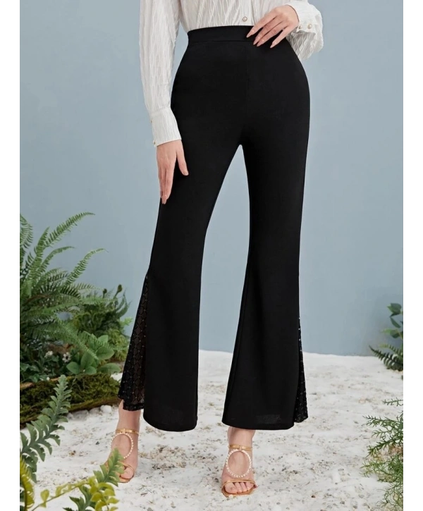 Kadın Yüksek Bel Yanları Tül Detaylı Dalgıç Tayt Pantolon