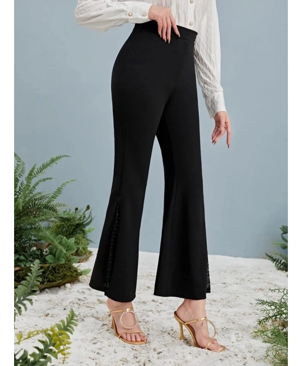 Kadın Yüksek Bel Yanları Tül Detaylı Dalgıç Tayt Pantolon