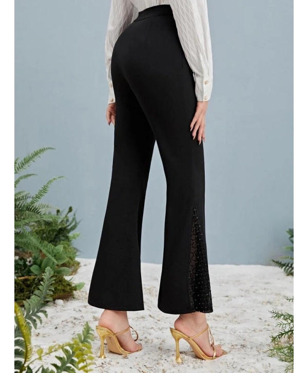 Kadın Yüksek Bel Yanları Tül Detaylı Dalgıç Tayt Pantolon