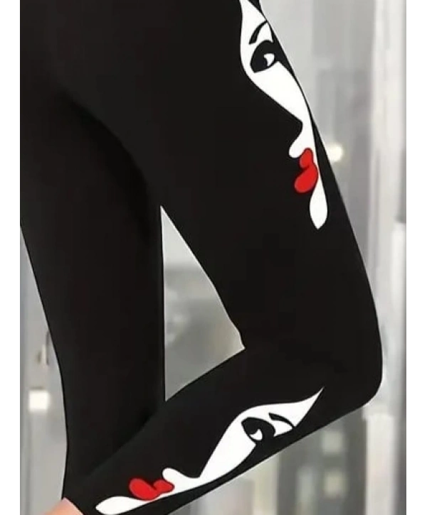 Kadın Yüz Baskılı Dalgıç Kumaş Tayt