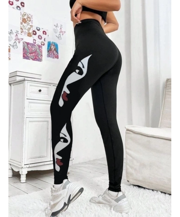 Kadın Yüz Baskılı Dalgıç Kumaş Tayt