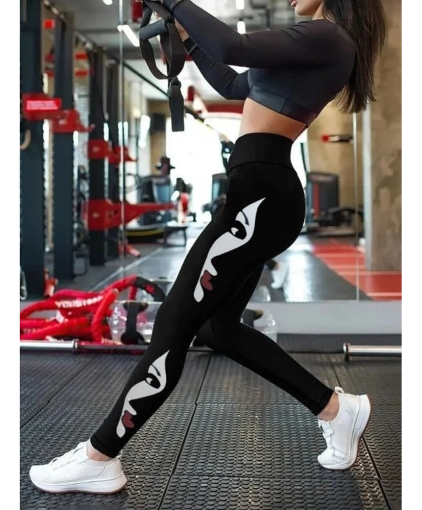 Kadın Yüz Baskılı Dalgıç Kumaş Tayt