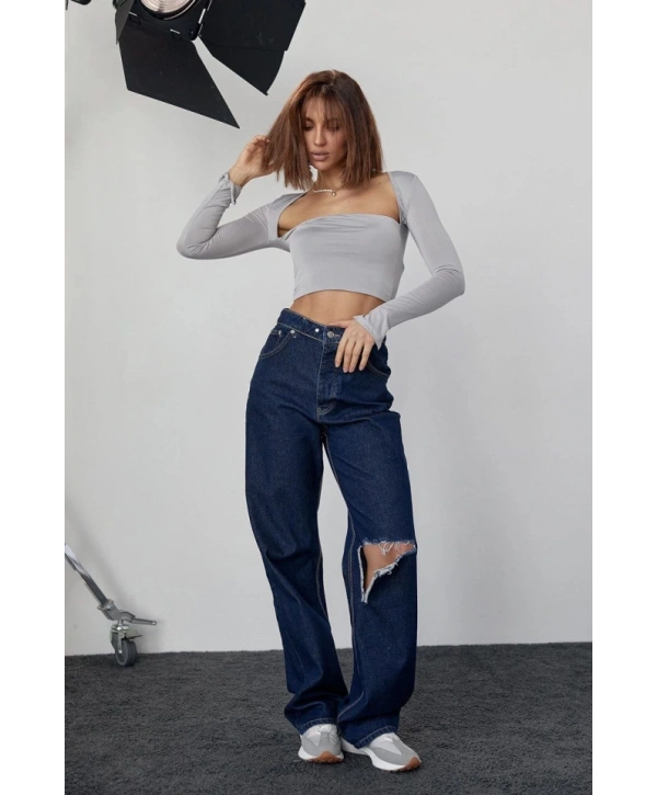 Kara Yaka Uzun Kollu Crop - Taş