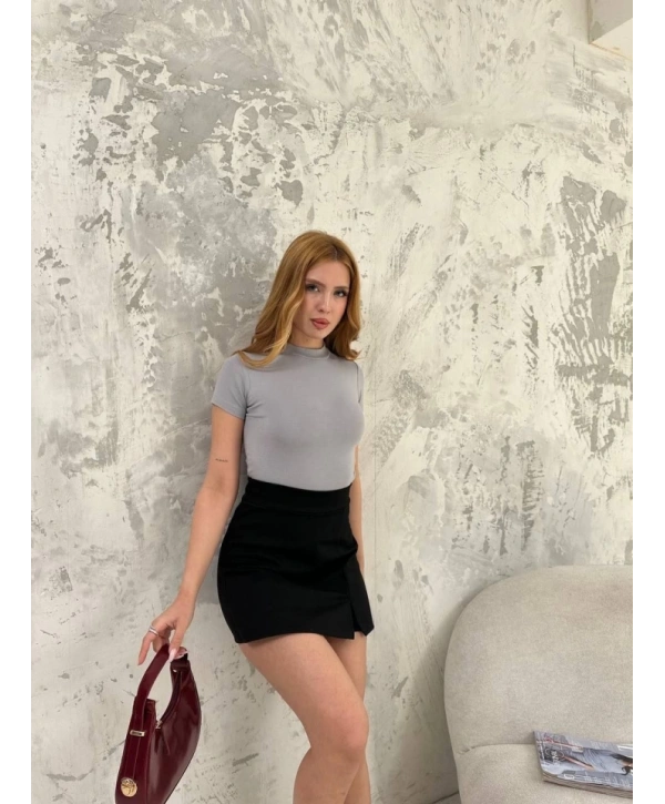 Kısa Kol Badi Bluz - Gri