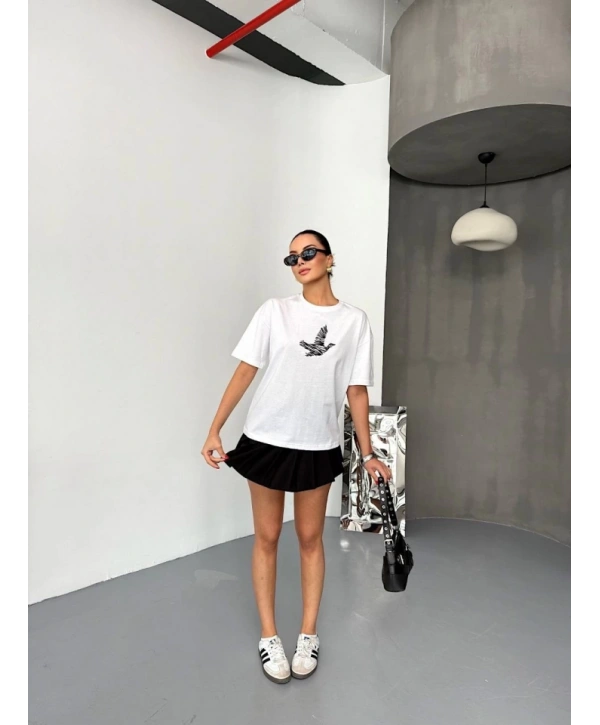 Kısa Kol Baskılı T-shirt - Beyaz