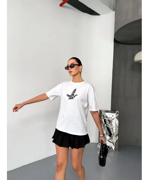 Kısa Kol Baskılı T-shirt - Beyaz