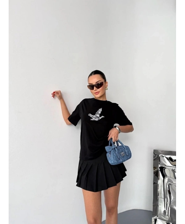 Kısa Kol Baskılı T-shirt - Siyah