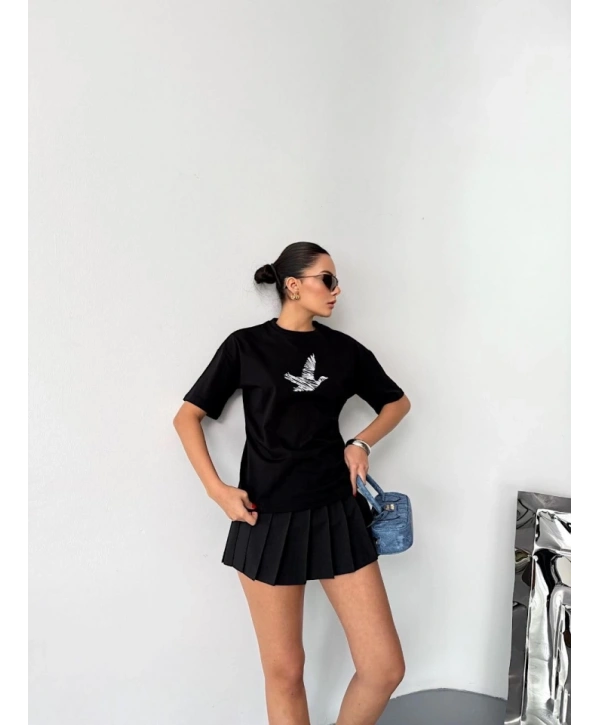 Kısa Kol Baskılı T-shirt - Siyah