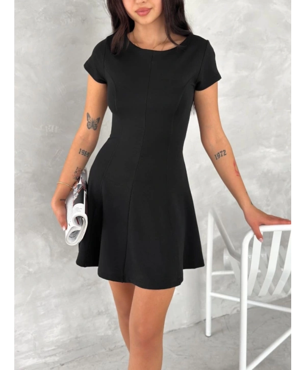 Kısa Kollu Mini Elbise - Siyah
