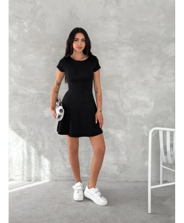 Kısa Kollu Mini Elbise - Siyah