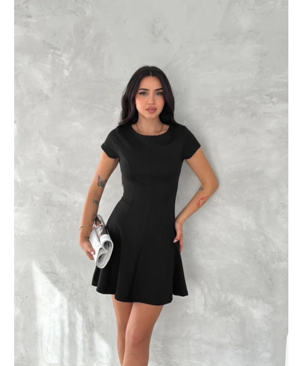 Kısa Kollu Mini Elbise - Siyah