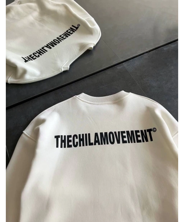 Kışlık Bisiklet Yaka Oversize Baskılı SweatShirt - Beyaz