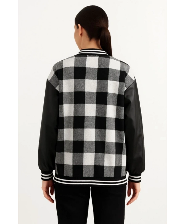 Kolları Suni Deri Içi Astarlı Oduncu Kolej Içi Ceket - Gri