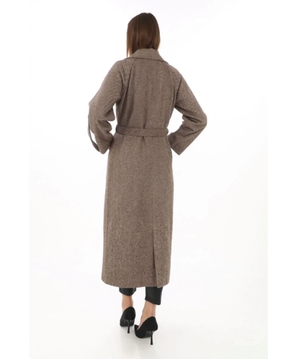 Kolu Apoletli Astarlı Kaşmir Kaşe Kaban - Vizon