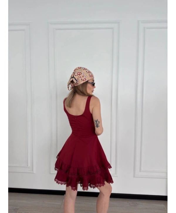 Mini Askılı Elbise - Bordo