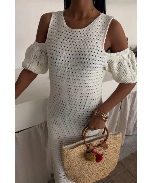 Omuz Detaylı Etek Ücü Püsküllü Triko Elbise 2862