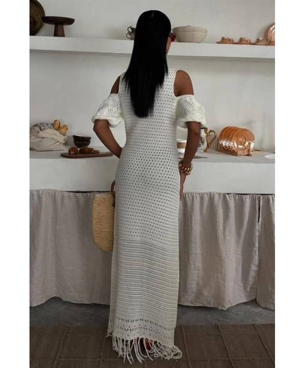 Omuz Detaylı Etek Ücü Püsküllü Triko Elbise 2862