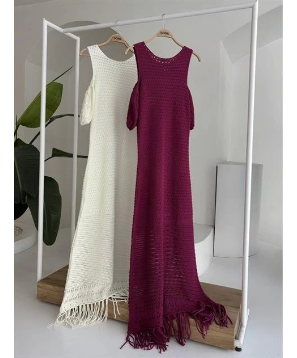 Omuz Detaylı Etek Ücü Püsküllü Triko Elbise 2862