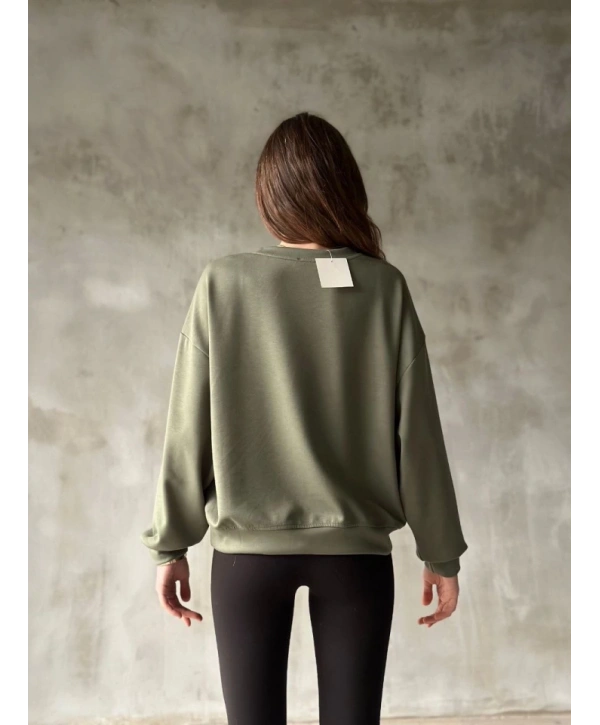 Osy Modal Yumuşak Dokulu Kumaş Bisiklet Yaka Oversize Sweatshirt - Haki