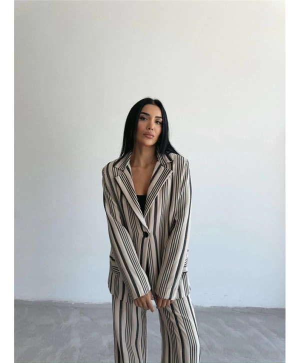 OTTOMAN ÇİZGİLİ CEKET-PANTOLON TK - Bej