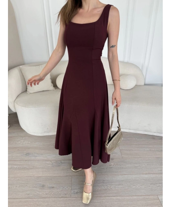 Sırt Dekolteli Kolsuz Uzun Elbise - Mürdüm