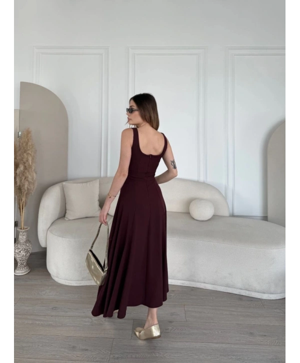 Sırt Dekolteli Kolsuz Uzun Elbise - Mürdüm