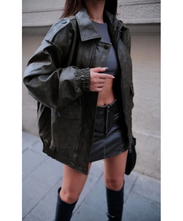 Suni Deri Pilot Ceket