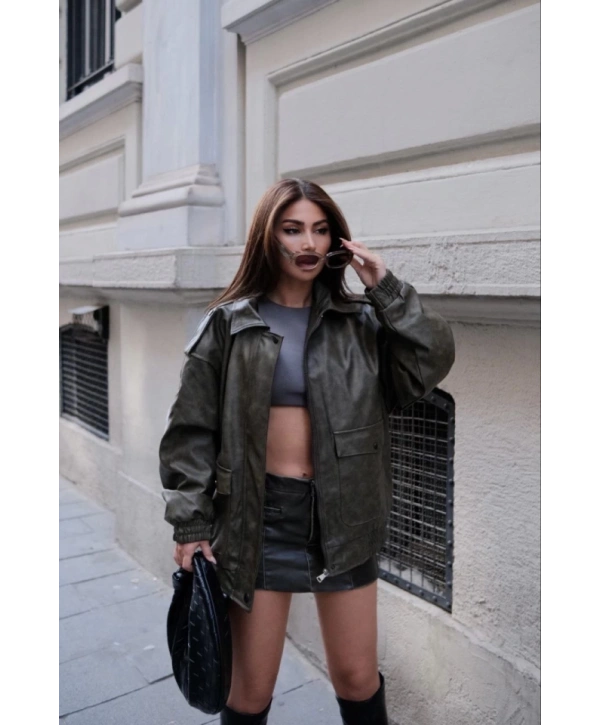 Suni Deri Pilot Ceket