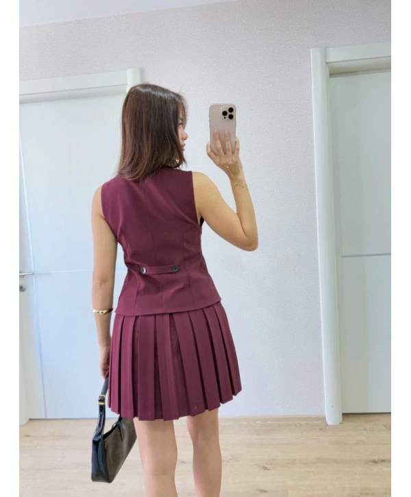 Takım Görünümlu Yelekli Mini Elbise- Bordo