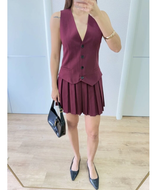 Takım Görünümlu Yelekli Mini Elbise- Bordo