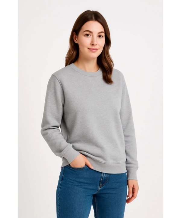 Üç İplik Düz Bisiklet Yaka SweatShirt - Gri