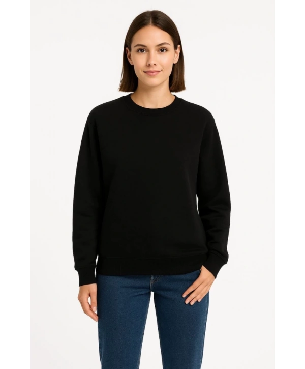 Üç İplik Düz Bisiklet Yaka SweatShirt  - Siyah