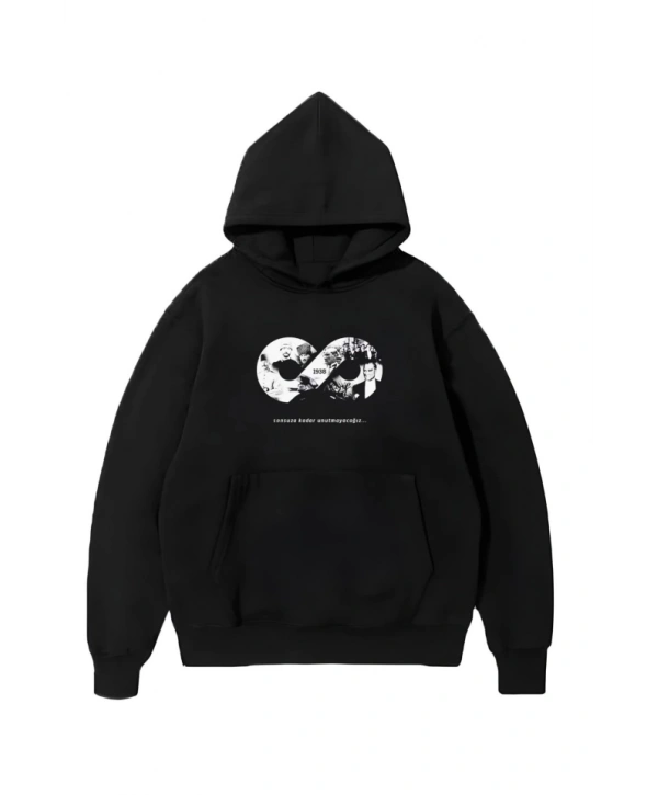 Üç İplik Kapşonlu 10 Kasıma Özel SweatShirt - Siyah