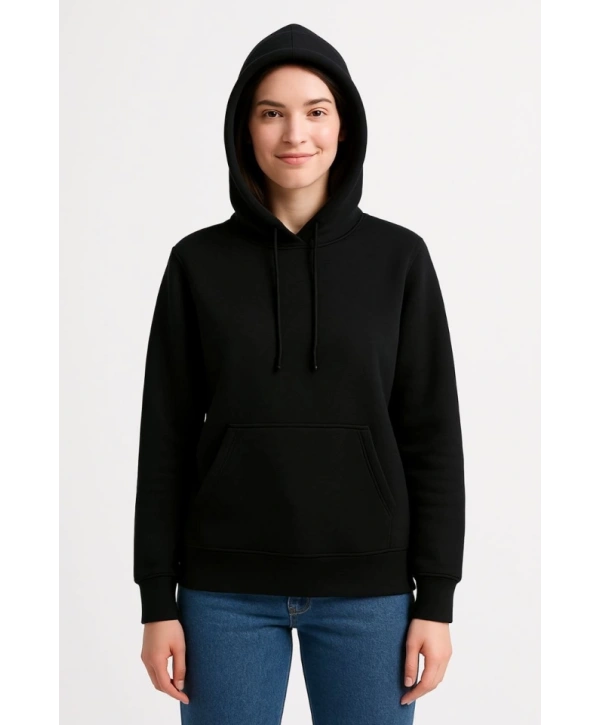 Üç İplik Kapüşonlu Kanguru Çepli SweatShirt Hoodie - Siyah