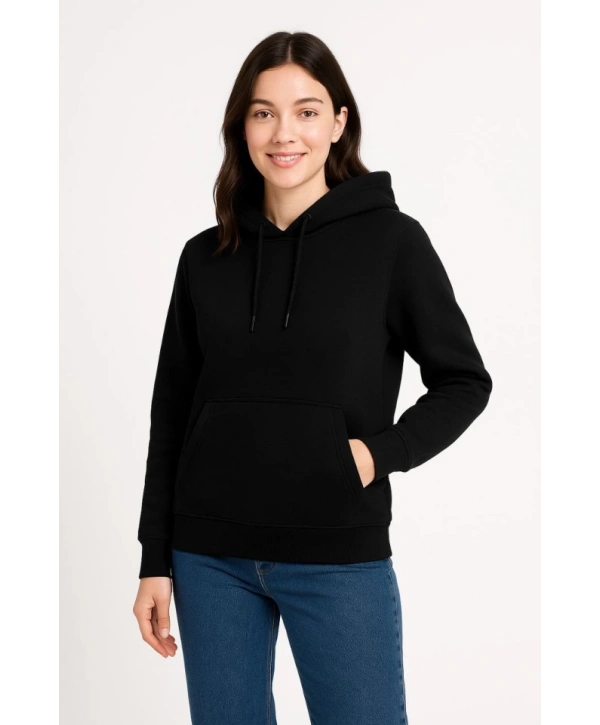 Üç İplik Kapüşonlu Kanguru Çepli SweatShirt Hoodie - Siyah