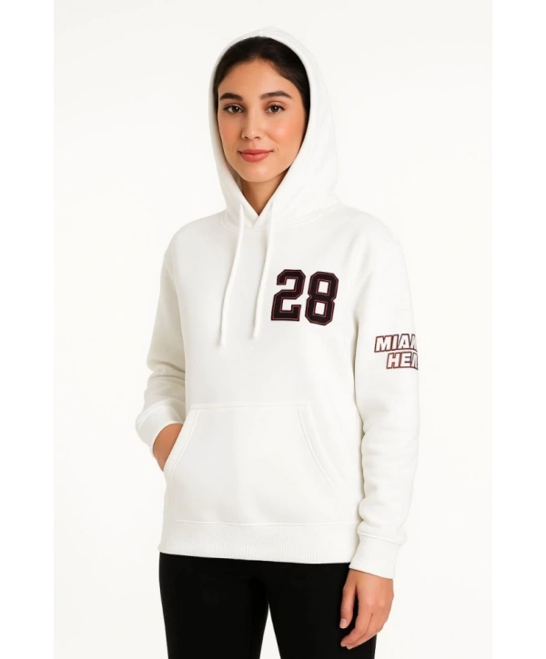 Üç İplik Kapüşonlu Ön Ve Arka Baskılı SweatShirt Hoodie - Beyaz
