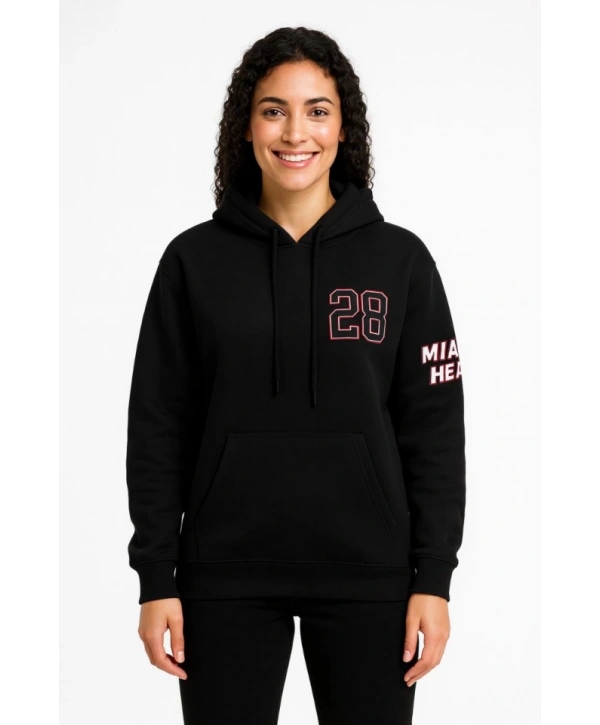 Üç İplik Kapüşonlu Ön Ve Arka Baskılı SweatShirt Hoodie - Siyah