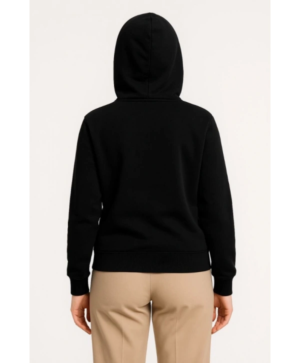 Üç İplik Kapüşonlu Tam Fermuarlı Kanguru Çepli SweatShirt Hoodie - Siyah