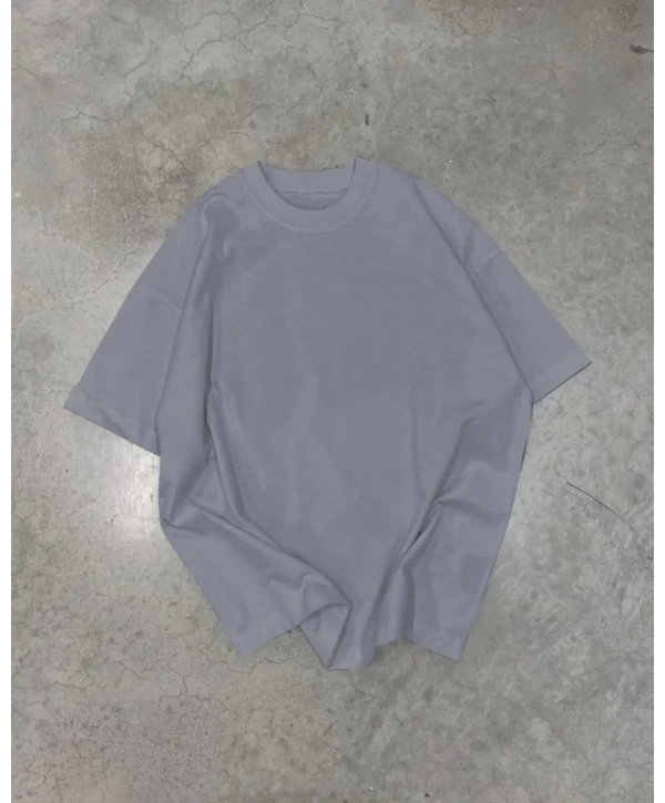 Unisex Basic Bisiklet Yaka Oversize T-Shirt - Füme