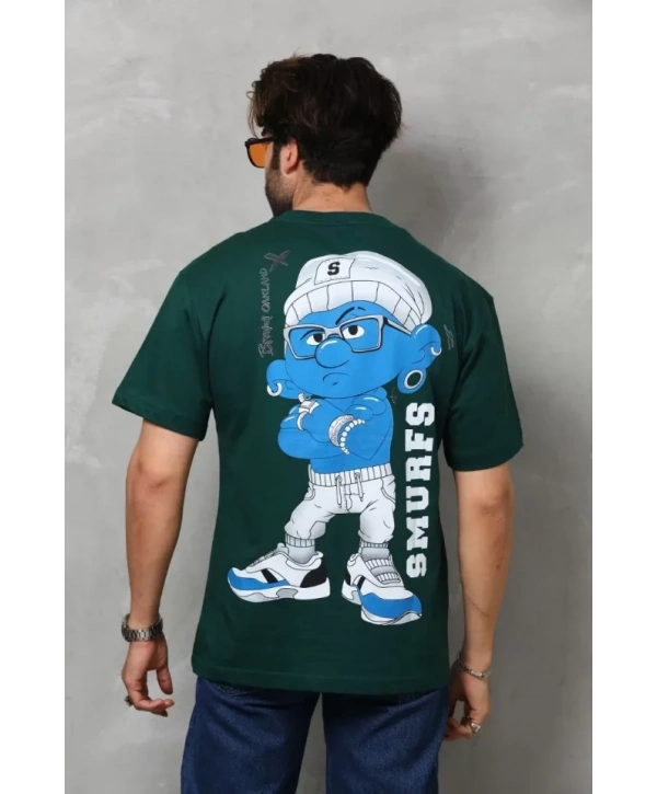 Unisex Basic Bisiklet Yaka Oversize T-Shirt - Yeşil