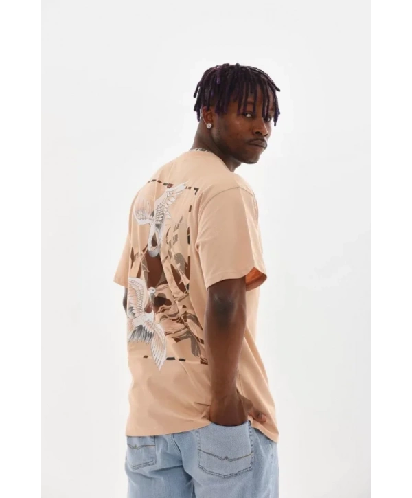 Unisex Baskılı Oversize T-Shirt - Bej