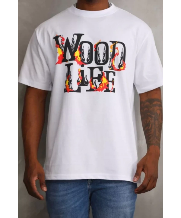 Unisex Baskılı Oversize T-Shirt - Beyaz