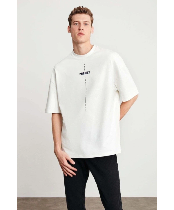 Unisex Baskılı Oversize T-Shirt - Beyaz