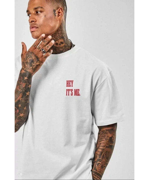 Unisex Baskılı Oversize T-Shirt - Beyaz