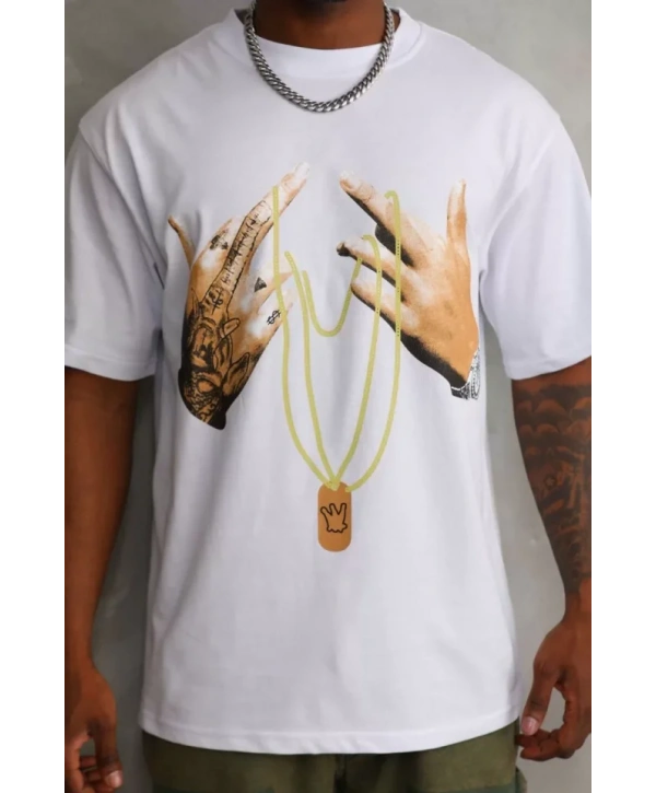 Unisex Baskılı Oversize T-Shirt - Beyaz